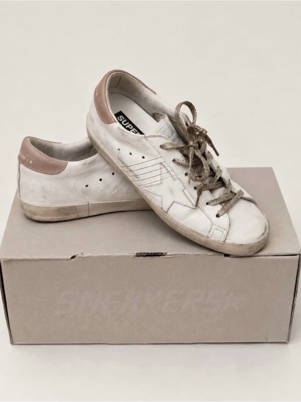 Golden Goose Low-Top White Sneakers with Blush Heel